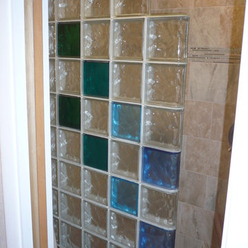 Colored glass block shower in Los Alamos New Mexico