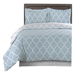 Royal Tradition - Meridian 100% Cotton Duvet Cover Set, Blue and White, Twin/Twin Xl - Duvet Covers And Duvet Sets