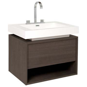 Potenza Gray Oak Bathroom Cabinet, With Vessel Sink and Top
