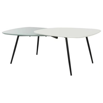 Contemporary Coffee Table, Bi Level Design With Sleek Angled Legs, Gray, White