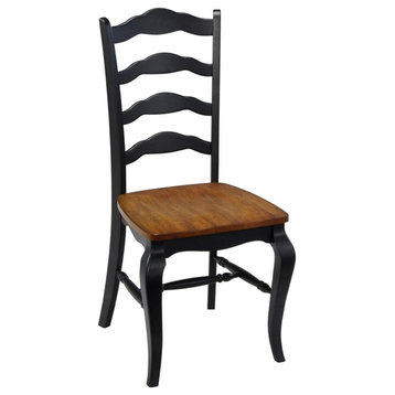2 Pack Dining Chair, Hardwood Legs With Wooden Seat With Slatted Back, Black/Oak