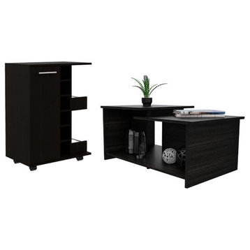 Home Square 2-Piece Set with Coffee Table and Bar Cart Cabinet
