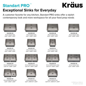 Kraus KHU101-23 23" Single Basin 16 Gauge Stainless Steel Kitchen - Stainless