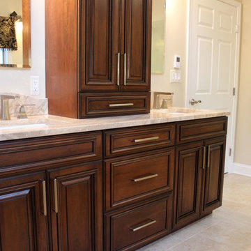 Classic Master Bathroom w/ Cherry Cabinets & Diano Royale Marble Countertop