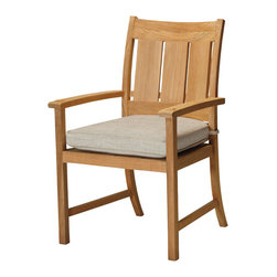 Summer Classics - Summer Classics Croquet Teak Arm Chair, Linen Dove Cushion - Outdoor Dining Chairs