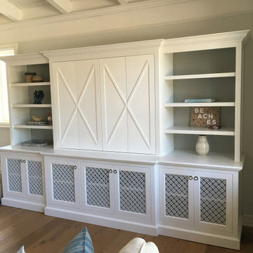 Custom Built-in Media TV Entertainment Center White Coastal Cabinetry