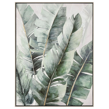 Framed Banana Leaf Acrylic Painting on Canvas Version 1 for Traditional Living
