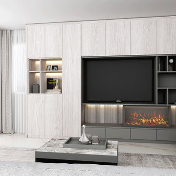 Cosy Cottage Grey Wall TV Unit with Fireplace Supplied by Inspired Elements
