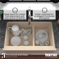 Karran Farmhouse Quartz 34" Double Offset Bowl Sink Kit, Bisque