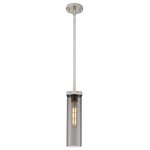 Innovations Lighting - Lincoln, 1 Light 12" Stem Pendant, Satin Nickel, Plated Smoke Glass - The Lincoln collection makes a statement with bold and striking details. The impressive glass cylinder shade sits atop a refined metal frame that features perfectly placed knurling details. Lincoln is a gorgeous addition to traditional or restoration decor.
