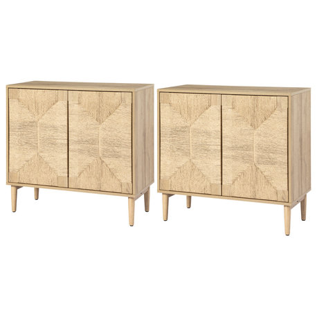 32"H Transitional Style Accent Cabinet, Set of 2, Oak