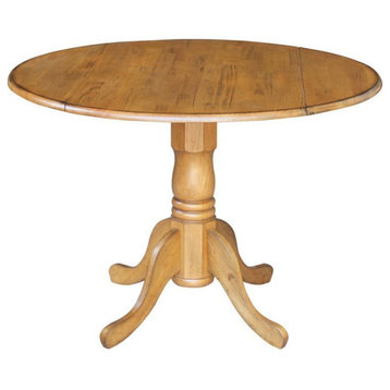 International Concepts Round Drop Leaf Pedestal Wood Dining Table in Pecan Oak