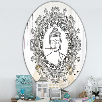Designart Buddha Madala Purple And Orange Traditional Oval Or Round Wall Mirror,