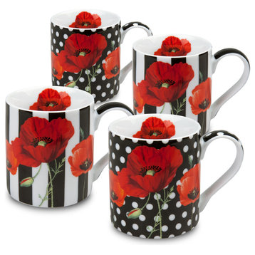 Set of 4 Assorted Madame Petite Dots and Stipes Mugs