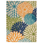Nourison - Nourison Aloha 7'10" x 10'6" Multicolor Tropical Area Rug - This tropical indoor/outdoor rug from the Aloha Collection features a soft cut pile and textural woven patterns in bursts of brilliant color sure to brighten the look of your surroundings. Oversized floral patterns in blue, green, and orange add a festive touch of the tropics to your patio, deck, or porch. Machine made from premium stain-resistant fibers for ease of care: simply rinse with a hose and air dry.