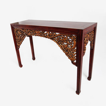 Carved Gold Dragon Console Table