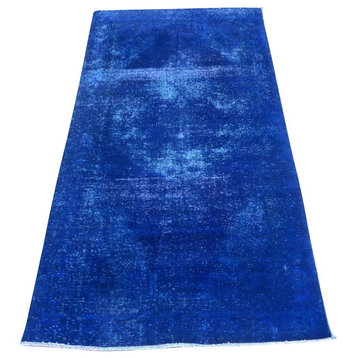 4'9 X 9'9 Handmade Overdyed Blue Purple Persian Tabriz Oriental Rug