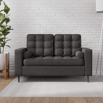 Classic Loveseat, Tapered Legs With Padded Seat and Button Tufted Back, Gray