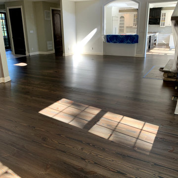 GREAT RIVER:  WIDE PLANK HEART PINE REFINISHED W/ CUSTOM STAIN & BONA TRAFFIC HD