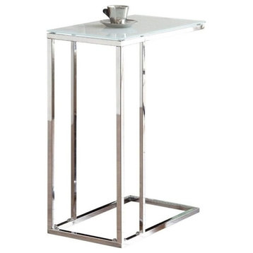 Bowery Hill Contemporary Metal and Glass End Table in White/Chrome