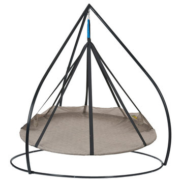 71H x 84W x 84D Beige Hammock Flyer Saucer Hanging Chair With Stand