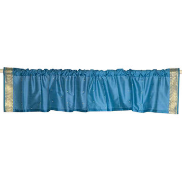 Turquoise - Rod Pocket Top It Off handmade Sari Valance 43W X 15L - Pair
