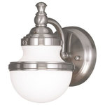 Livex Lighting - Livex Lighting 5711-91 Oldwick - 1 Light Wall Sconce in Oldwick Style - 5.5 Inch - Oldwick 1 Light Wall Brushed Nickel SatinUL: Suitable for damp locations Energy Star Qualified: n/a ADA Certified: n/a  *Number of Lights: 1-*Wattage:75w Medium Base bulb(s) *Bulb Included:No *Bulb Type:Medium Base *Finish Type:Brushed Nickel