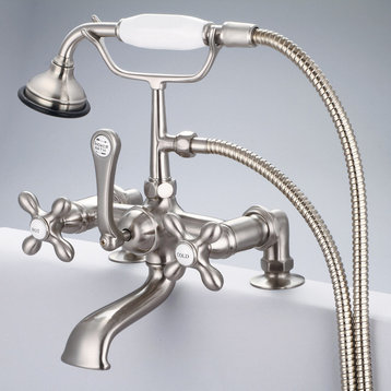 Vintage Classic Deck Mount Tub Faucet With Handshower, Brushed Nickel Finish Wit