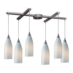 Elk Lighting - Cilindro 6-Light Pendant, Satin Nickel and White Swirl Glass - Pendant Lighting