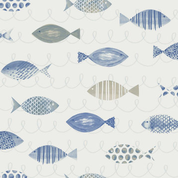Chesapeake by Brewster 3113-12043 Seaside Living Key West Blue Fish Wallpaper