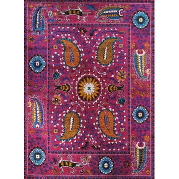 Santa Fe Collection Hand-Knotted Sari Silk Area Rug, 7'x11'