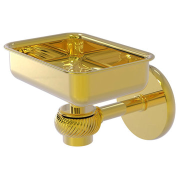 Satellite Orbit One Wall Mount Soap Dish With Twist Accents, Polished Brass