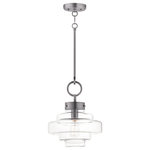 Maxim Lighting International - Harbor 1-Light Pendant, Satin Nickel - A sizable layered glass oscillates depth and is supported by three industrial set screws for support. Available as a pendant or flush mount, the pendant also features an oversized ring to evoking nautical vibes while remaining minimalist in its design. Available in Satin Brass, Satin Nickel, or Matte Black, pair the clear glass shades with a vintage filament lamps to complete the look.