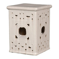 White Square Frame Lattice Garden Stool - Accent And Garden Stools