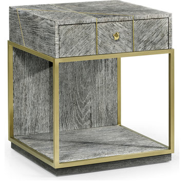 Geometric Casual Transitional Bedside Table - Dark French Oak