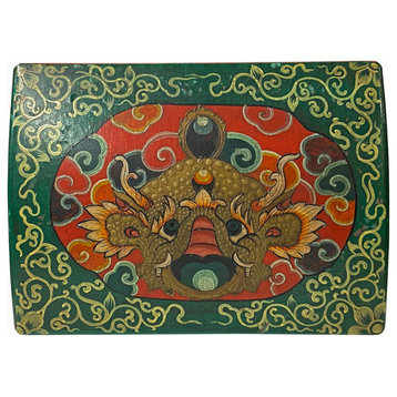 Tibetan Style Dimensional Foo Dog Head Graphic Rectangular Box Hws1094