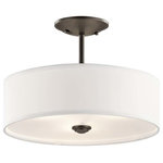 Kichler Lighting - Kichler Lighting 43675OZ Shailene - Three Light Semi-Flush Mount - The straight lines and up-sized satin etched glassShailene 3 light Sem  *UL Approved: YES Energy Star Qualified: n/a ADA Certified: n/a  *Number of Lights: 3-*Wattage:100w Incandescent bulb(s) *Bulb Included:No *Bulb Type:Incandescent *Finish Type:Olde Bronze