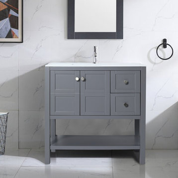 Bathroom Vanity With Soft Close Drawers and Gel Basin, Gray