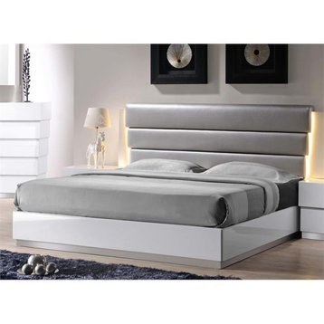 Best Master Florence Faux Leather East King Platform Bed in White/Gray