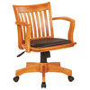 Deluxe Wood Banker's Chair With Vinyl Padded Seat, Fruitwood Black