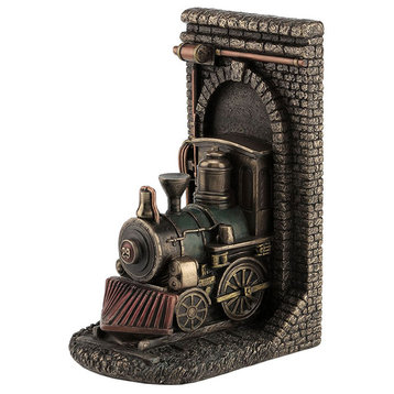 Steampunk Locomotive Out of Tunnel Bookend, Steampunk Statue