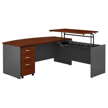 Series C Bow Front Sit to Stand L Shaped Desk Office Set in Hansen Cherry