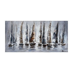 "Gray Sail Boats" Hand Painted Canvas Art, 55"x27.5" - Wrapped Canvas Painting