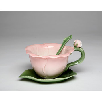 Hibiscus 2-Piece Cup and Saucer Set With Spoon