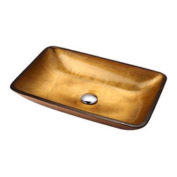 Kraus Golden Pearl Rectangular Glass Vessel Sink With PU Chrome GVR-210-RE - Bathroom Sinks