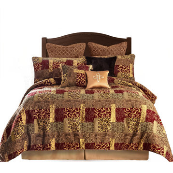 Loom and Mill Loong 9 Piece Patchwork Comforter Set, Queen