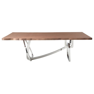 Modrest Addy Modern Walnut and Stainless Steel Dining Table