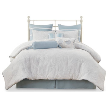 Harbor House Crystal Beach Coastal 4-Piece Comforter Set, White & Blue