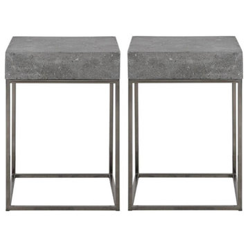Home Square 14" Square Accent End Table in Gray Finish - Set of 2