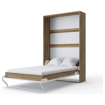 Contempo Vertical Wall Bed, Small double Size with 2 cabinets, Oak Country/White